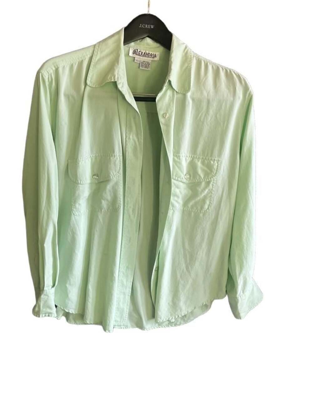 Alexandria Vintage 100% Silk Mint Green Long Sleeve Button-Down Shirt